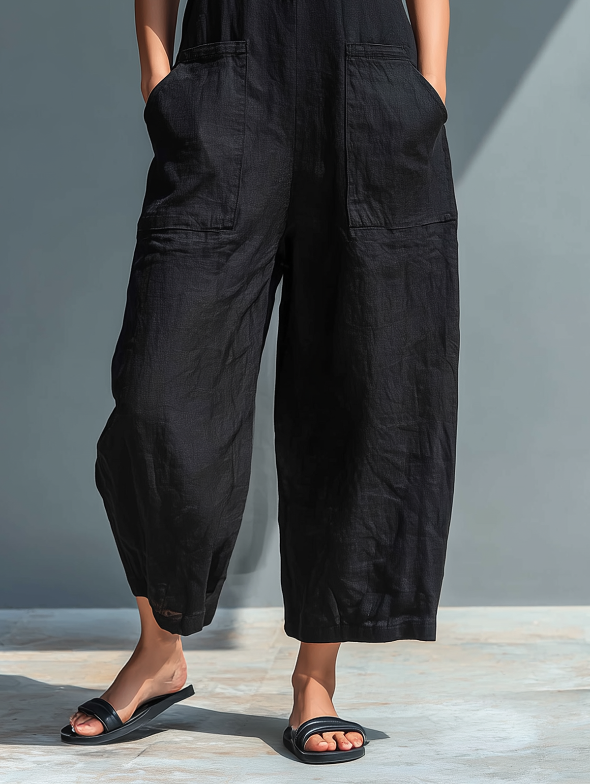 Mono de Lino para Mujer – Holgado, Sin Mangas, con Botones y Cuello Alto