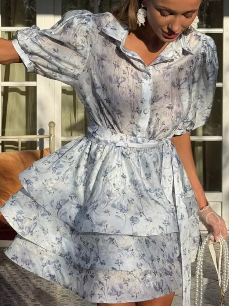 Carmen | Vestido Midi Floral en Chiffon con Volantes en Capas