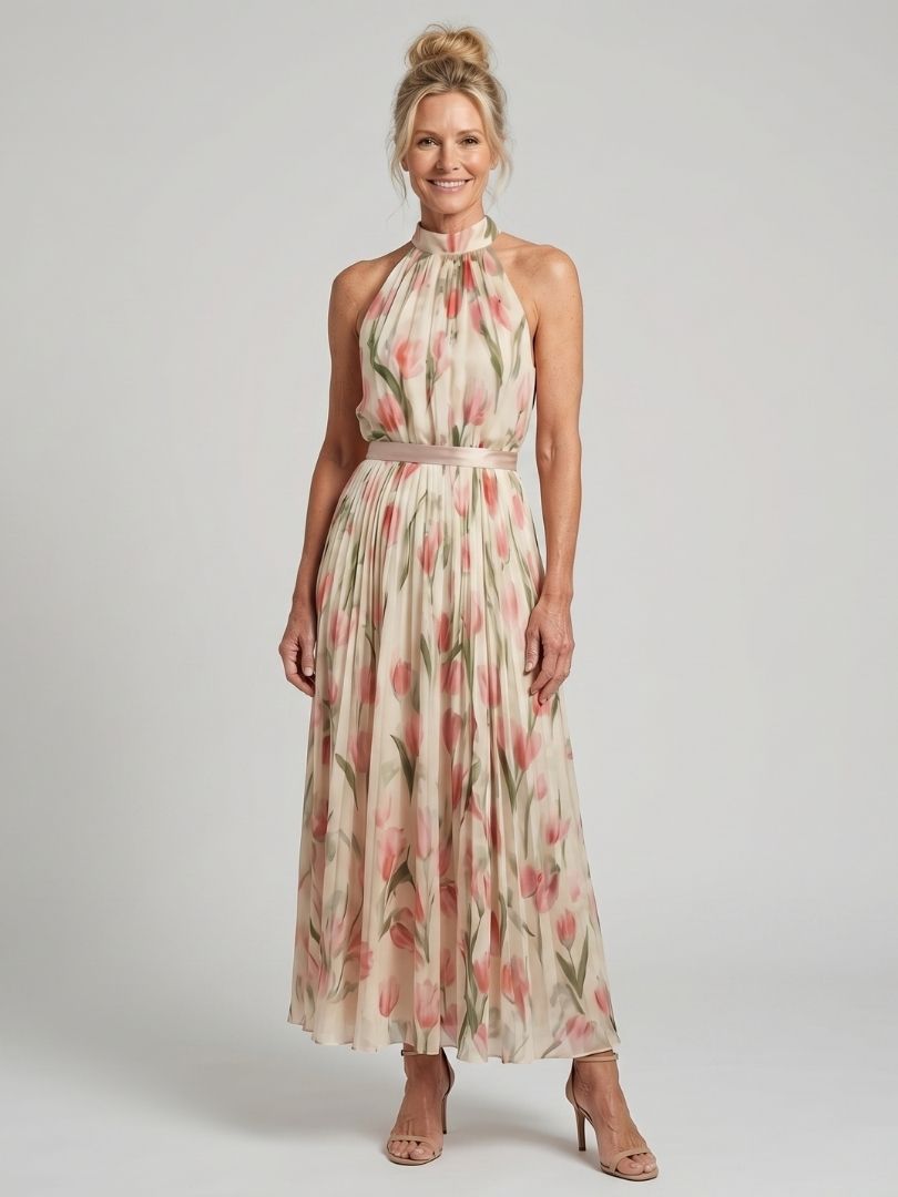 Martina - Vestido Midi con Escote Halter Floral