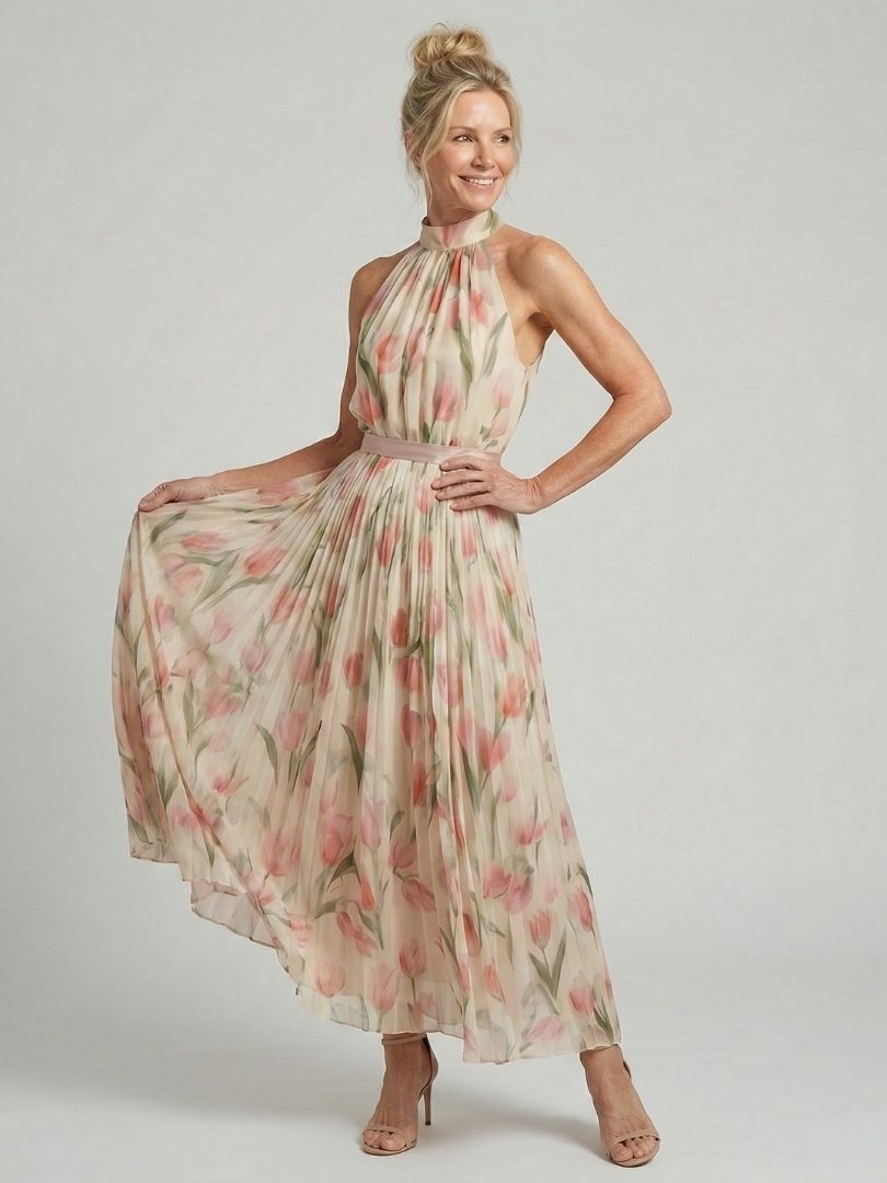 Martina - Vestido Midi con Escote Halter Floral