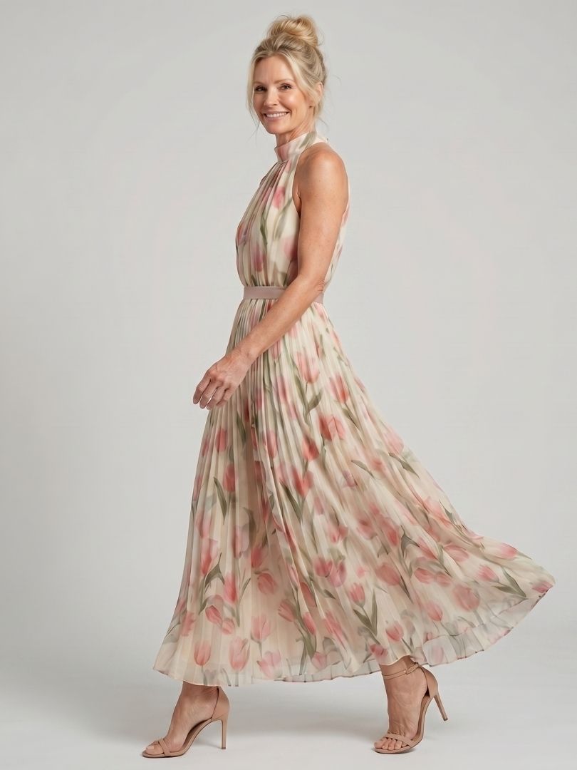 Martina - Vestido Midi con Escote Halter Floral