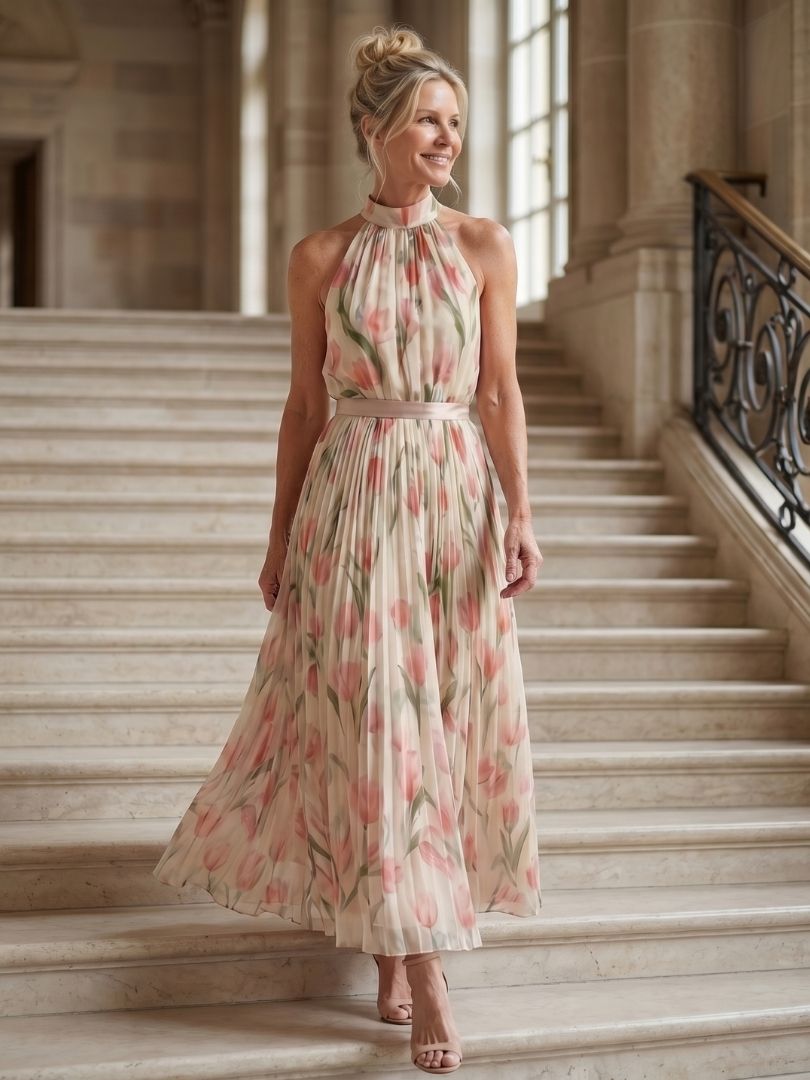 Martina - Vestido Midi con Escote Halter Floral