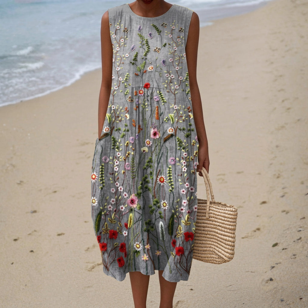 Raquel - Vestido de Campo Bordado Floral