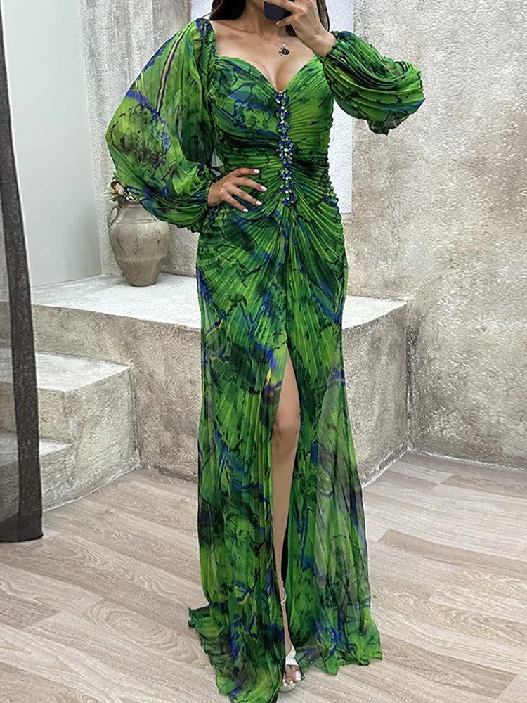 Gregoria™ | Vestido Largo Floral con Escote Profundo