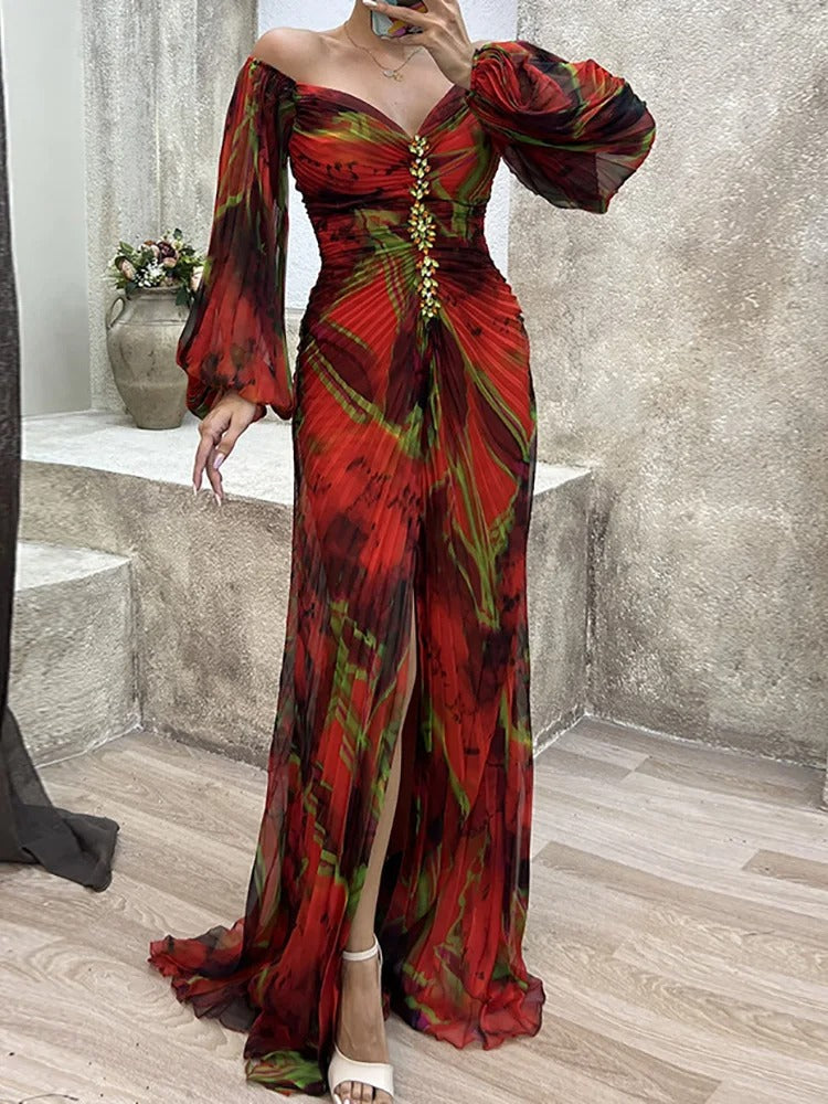 Gregoria™ | Vestido Largo Floral con Escote Profundo