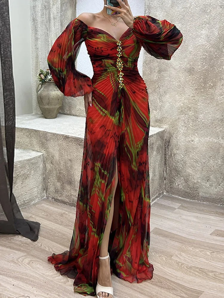 Gregoria™ | Vestido Largo Floral con Escote Profundo