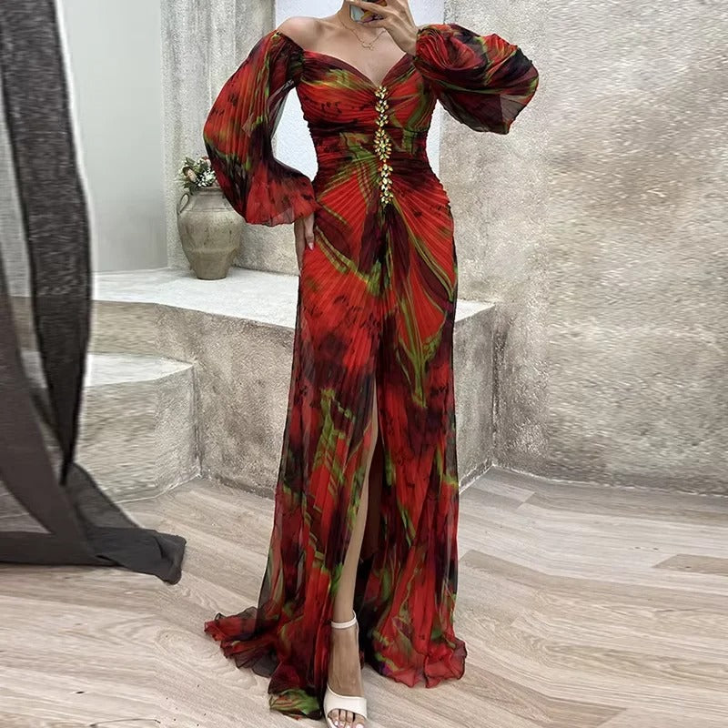 Gregoria™ | Vestido Largo Floral con Escote Profundo
